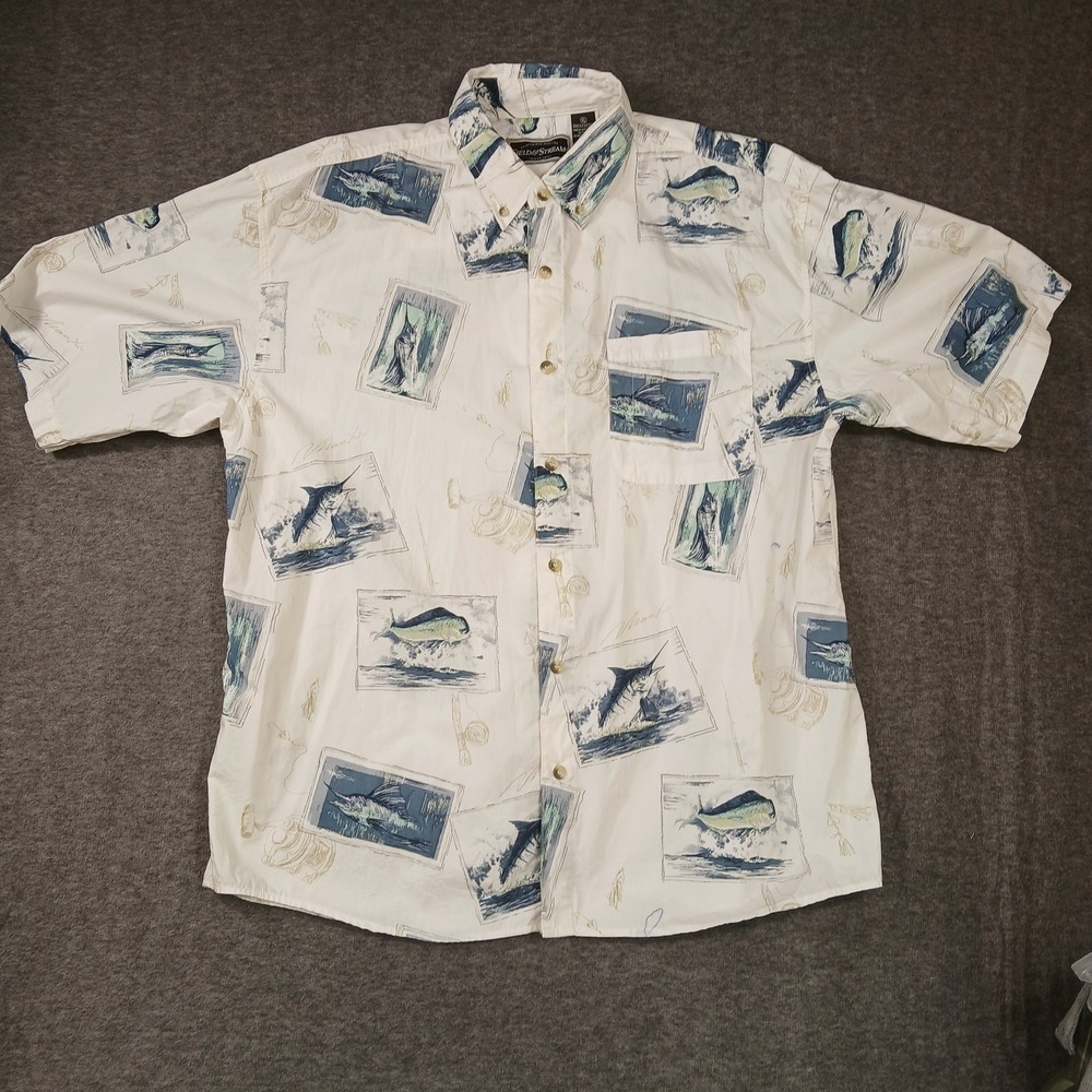 Men's Field & Stream 100% Cotton White Fishing Button Down Short Sleeve Shirt XL